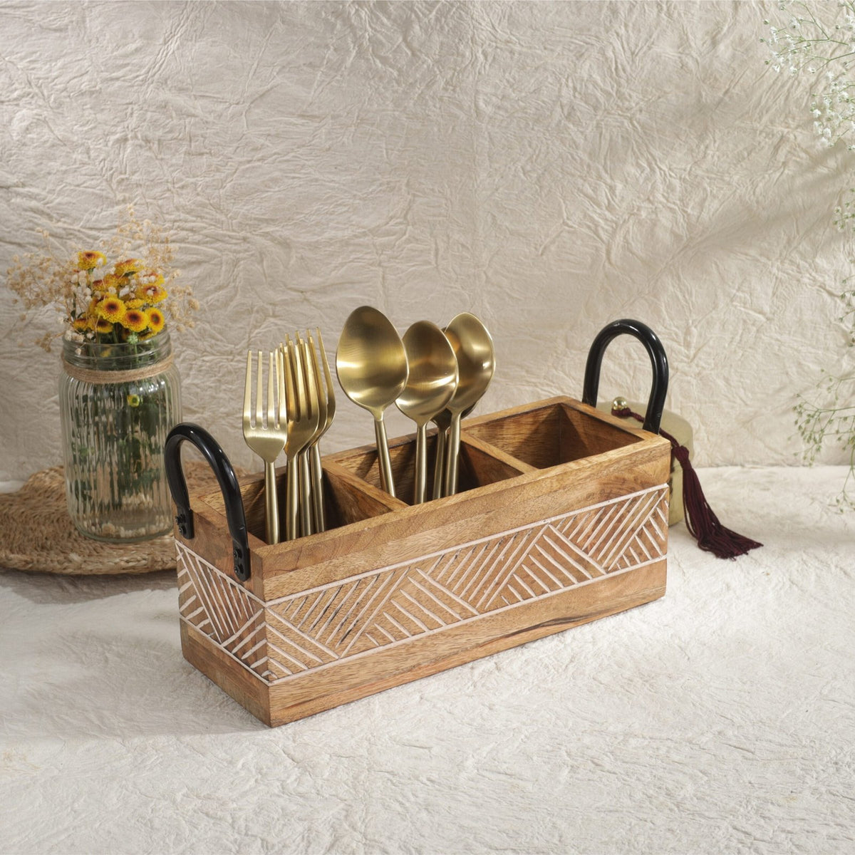 3-Compartment Wooden Organizer