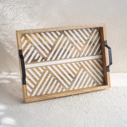 Tressa Glide Herringbone Carved Wooden Serving Tray