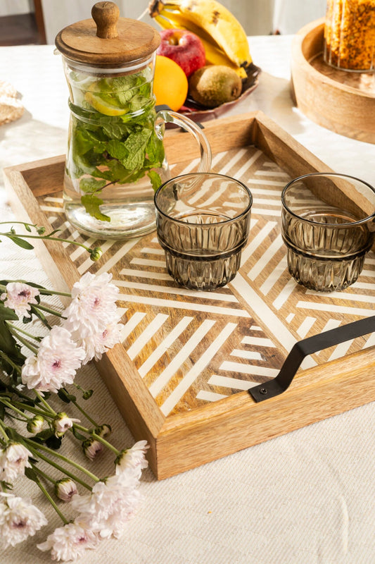 Tressa Glide Herringbone Carved Wooden Serving Tray
