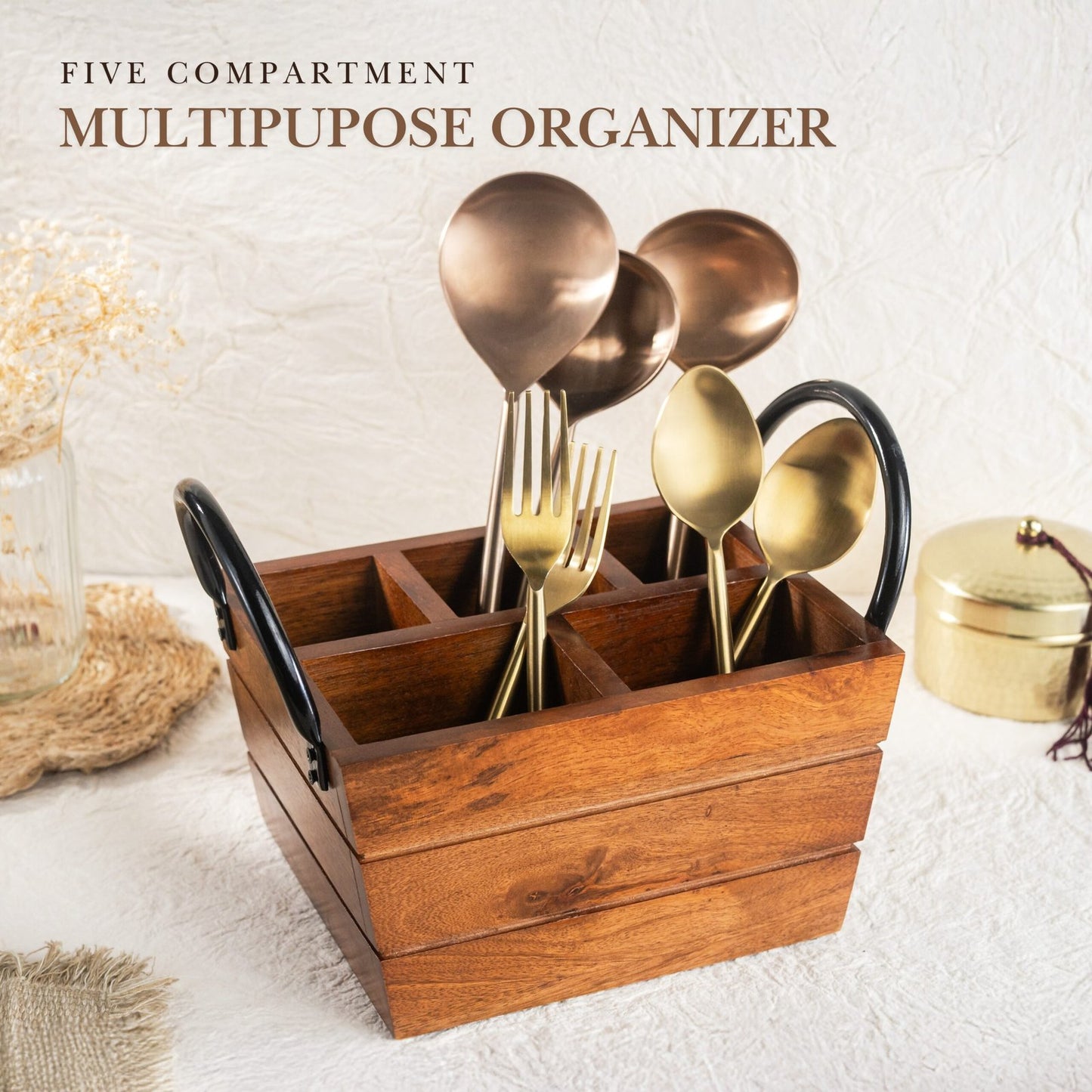5-Compartment Wooden Organizer
