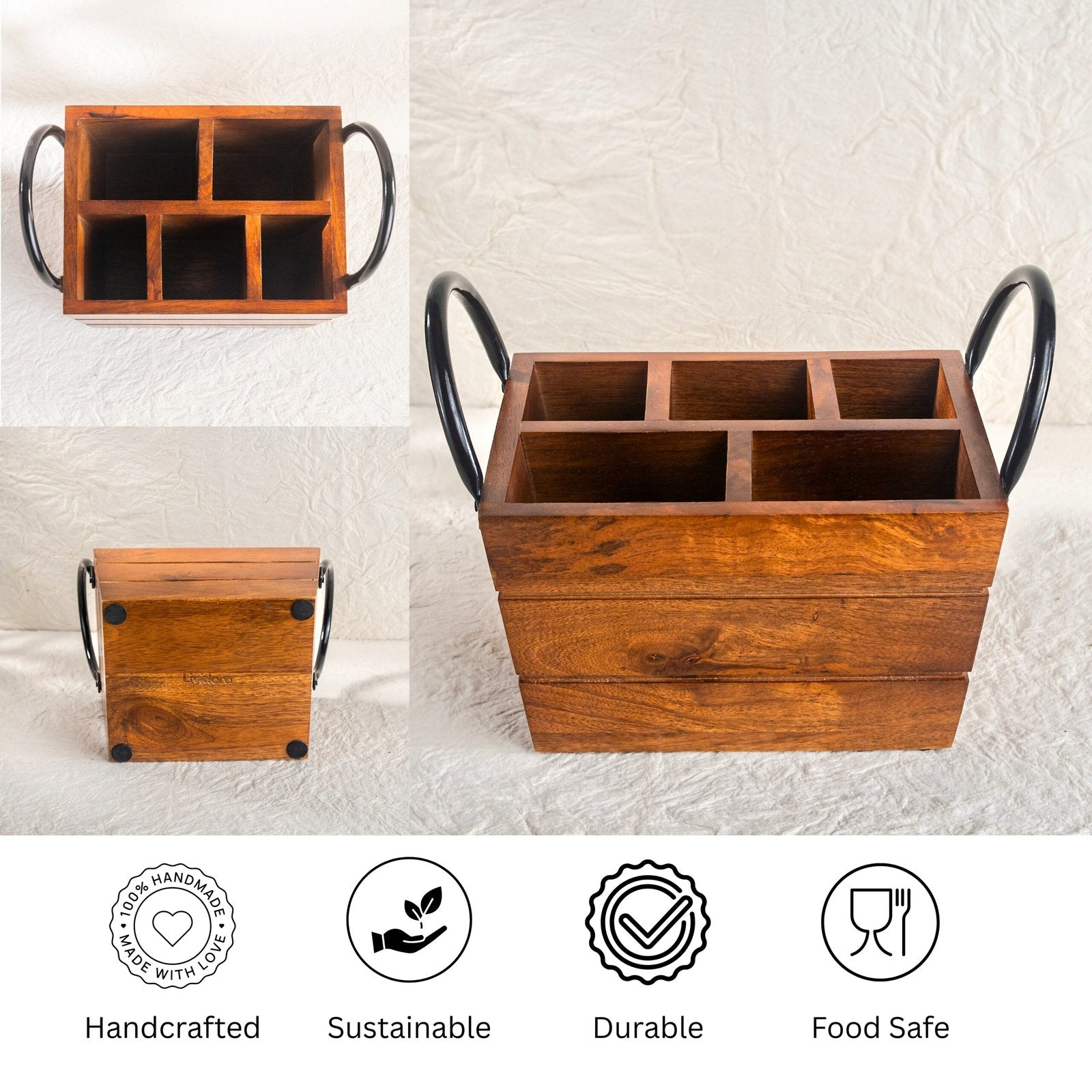 5-Compartment Wooden Organizer