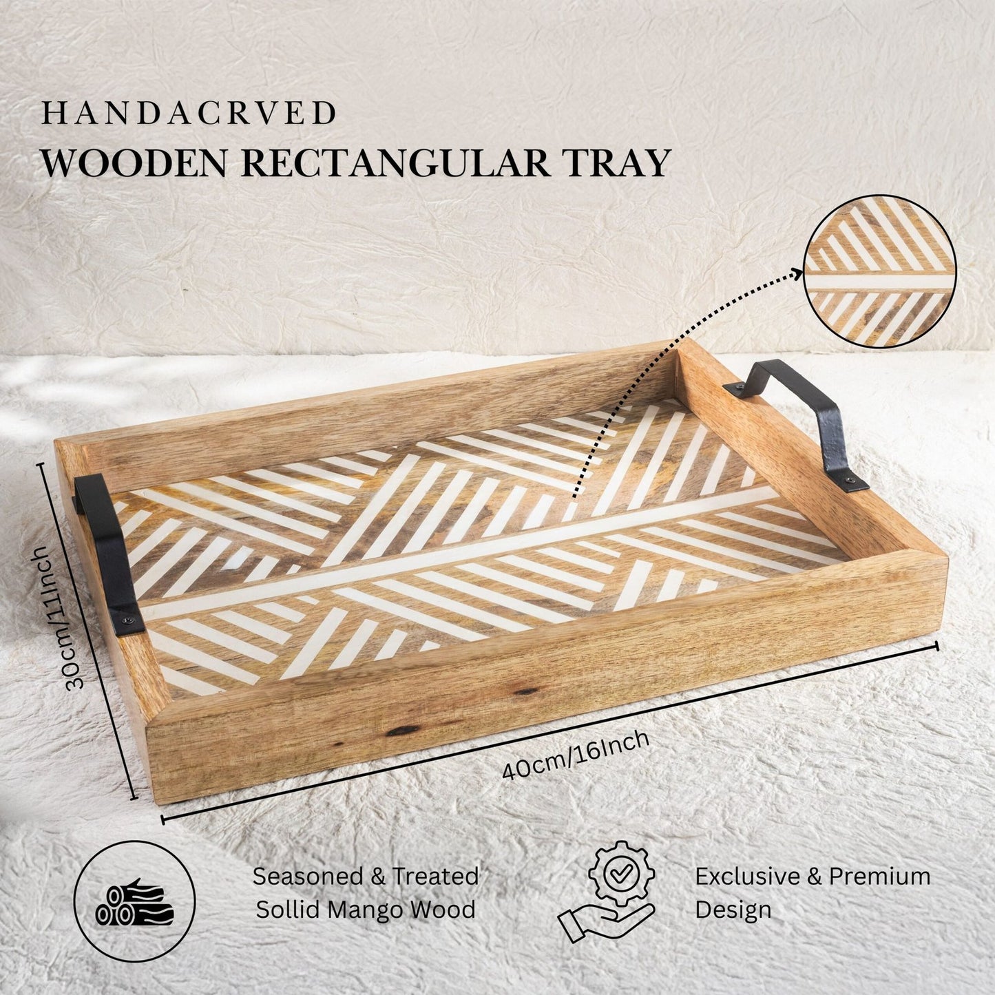 Tressa Glide Herringbone Carved Wooden Serving Tray