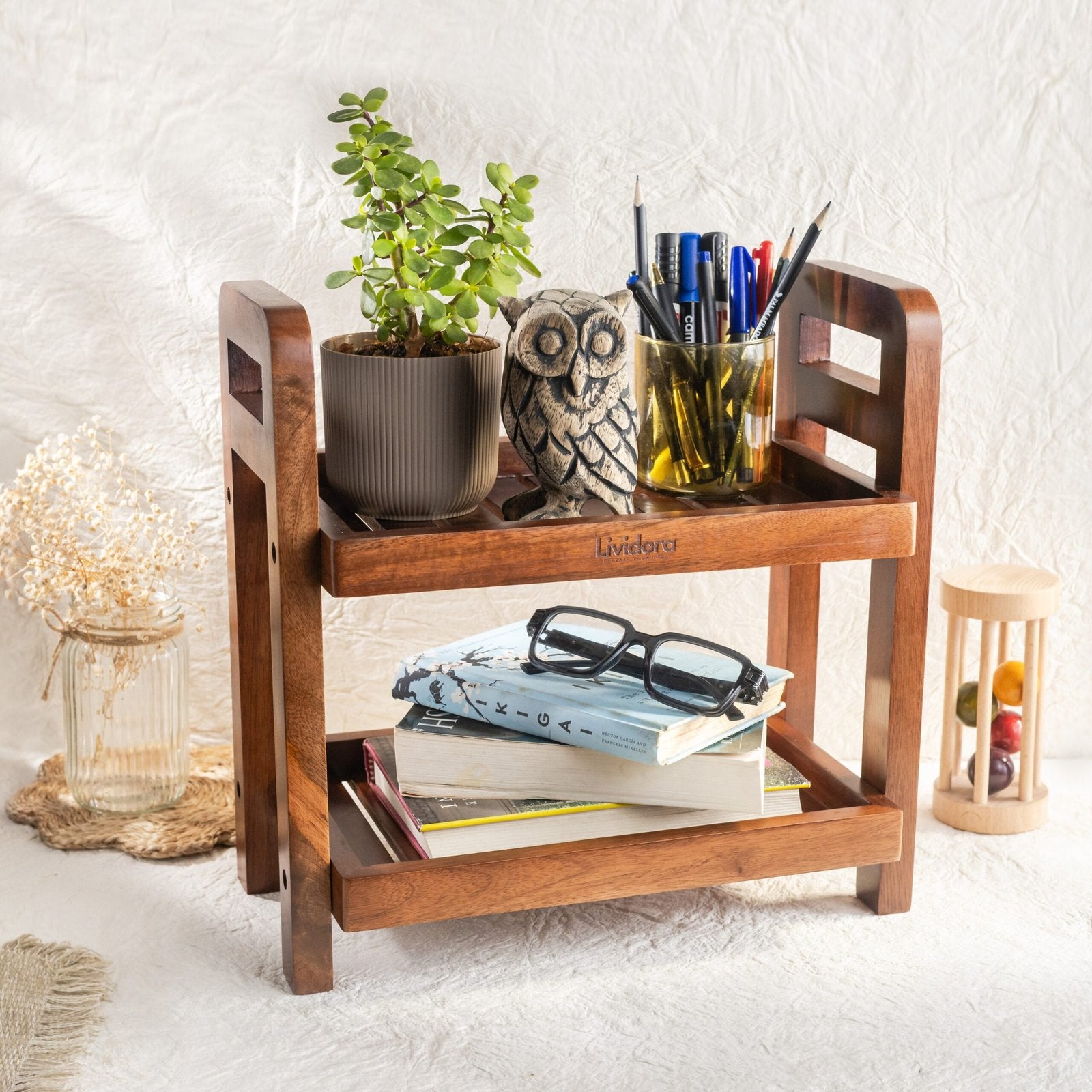 Dual-Tier Wooden Organizer