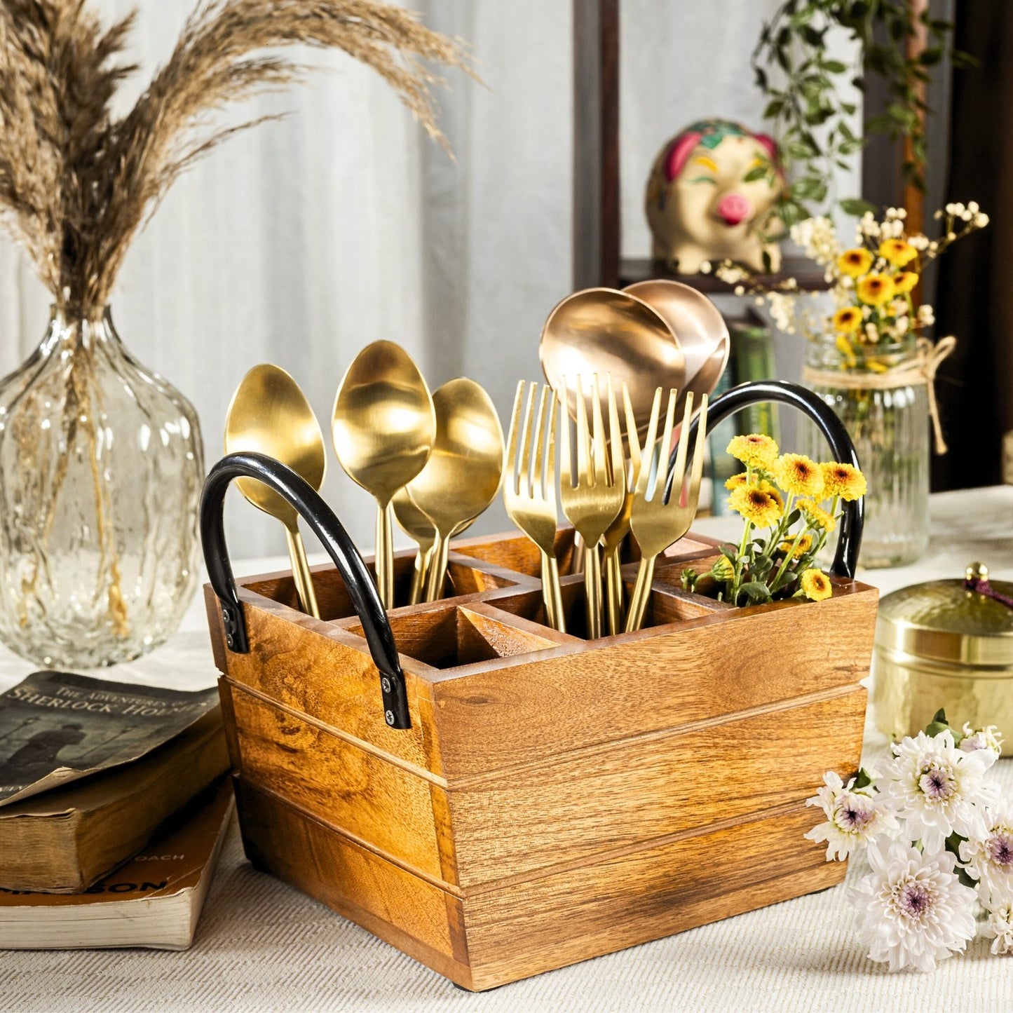 5-Compartment Wooden Organizer