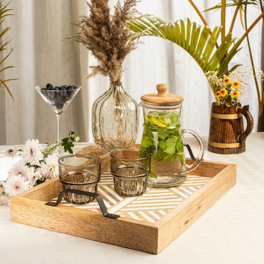 Tressa Glide Herringbone Carved Wooden Serving Tray