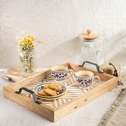 Tressa Glide Herringbone Carved Wooden Serving Tray