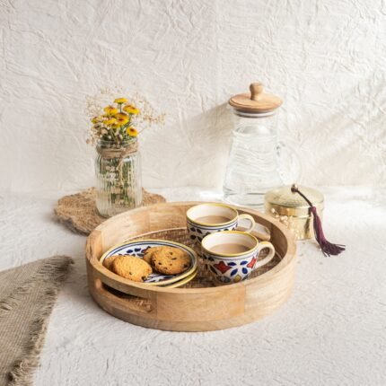 Premium Mnago Wood Cane-Inlay Tray - Natural Color