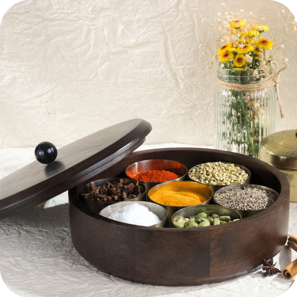 Lividora Premium Mango Wood handcrafted Spice Box and Chapati Box